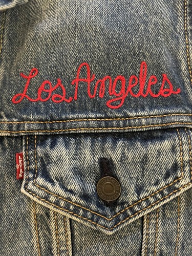 RARE Levi’s Virgil Los Angeles Embroidered Mens S Denim Trucker Jean Jacket EUC - Picture 3 of 11