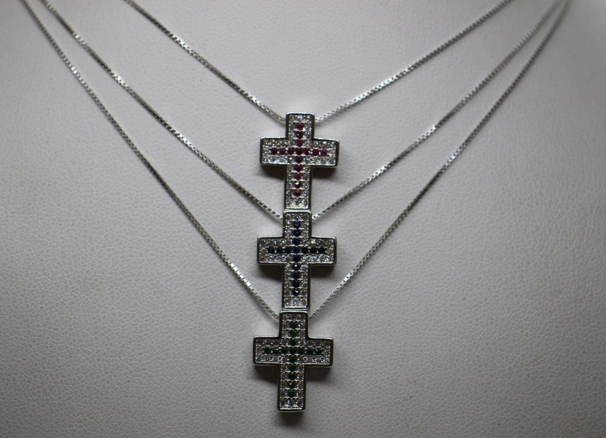 ZIRCON EMERALD RUBY SAPPHIRE mm 13x16 EXPLOIT Silver Cross