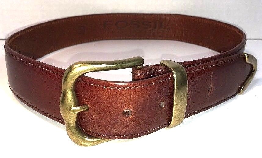 Fossil Mens Brown Leather Wide Hip Belt Brass Buckle Size  display picture 2