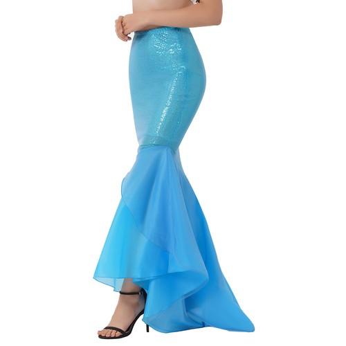 Women's Sequins Mermaid Long Tail Skirt Halloween Cosplay Party Dress up Costume - Afbeelding 15 van 31