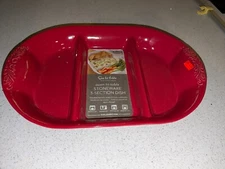 NEW-Sur La Table Stoneware 9 1/2" x 12 1/4" Rectangular 3-Section Dish w/ Grips