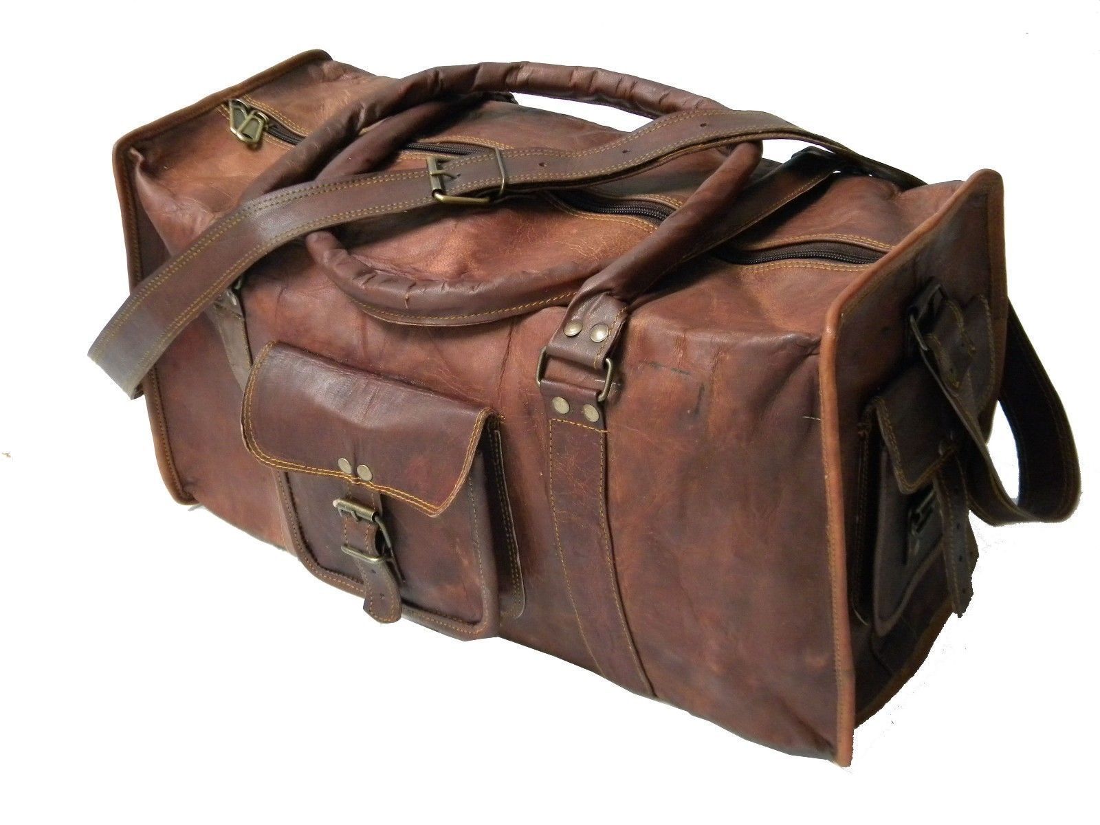 24""Men's genuine Leather large vintage duffle travel gym Retro bag luggage bag