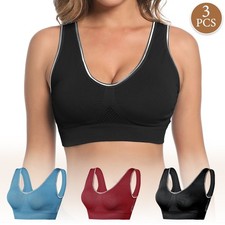 3Pcs Plus Size Breathable Mesh Wide Strap Sports Bra Removable Pads Workout Bra