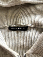 Brandy Melville Women's Gray Knit Full Zip Hooded Hoodie Sweater One Size