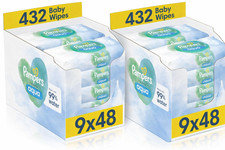 Pampers Harmonie Aqua Baby Wipes 432 Wipes 9x48 Plastic Free 2 Pack