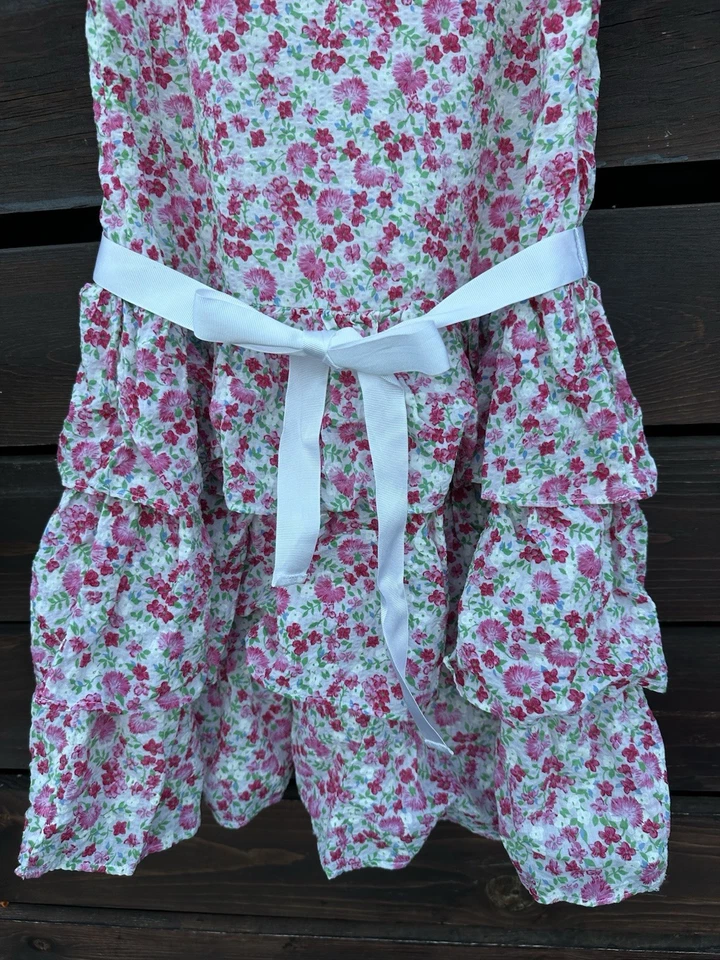 Vestido Ralph Lauren Meninas Novo Floral Babado Cinto de Renda Tamanho 16 - Imagem 3 de 4