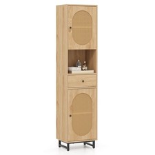 67" Tall Bathroom Cabinet w/2 Doors Open Compartment  Drawer Adjustable Shelves