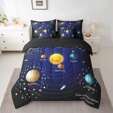Outer Space Comforter Full Size, Solar System Fitted Sheet for Kids Boys Girl...