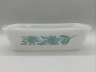 Vtg GLASBAKE Loaf Pan White Blue Flowers Milk Glass BLUE THISTLE Bread Pan  10"