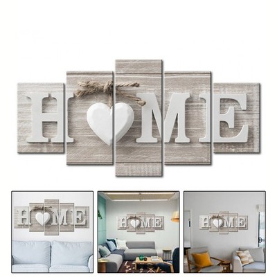 Ungerahmte Leinwand Wandbilder Set HOME Schild Drucke 5 Stück Modern Wohndeko