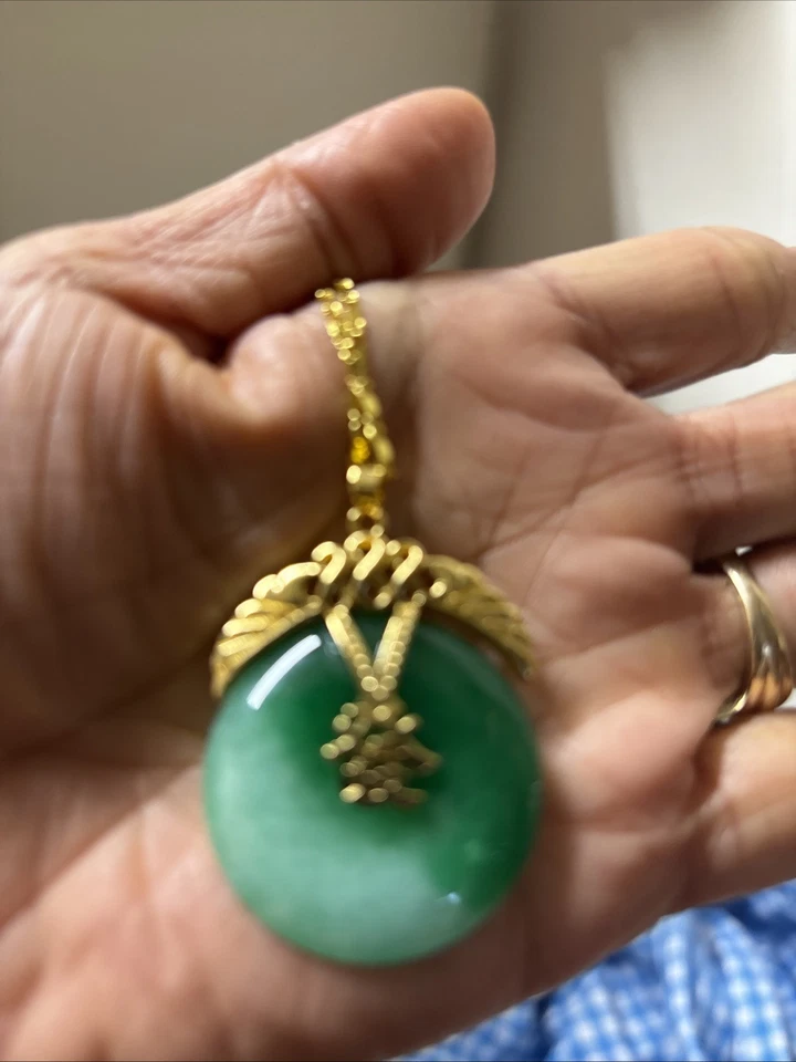 Удачи темно-зеленый круглой формы нефрит подвеска ожерелье - Изображение 2 из 3
