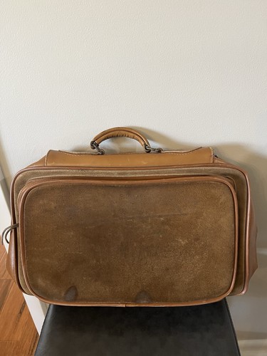 Vtg Harrison Leather Goods Corp. zip Grid satchel bag Suitcase Suede Briefcase