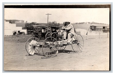 #ad #ad Home Made Early Automobile Car racing Wagon wheel tires RPPC $14.99