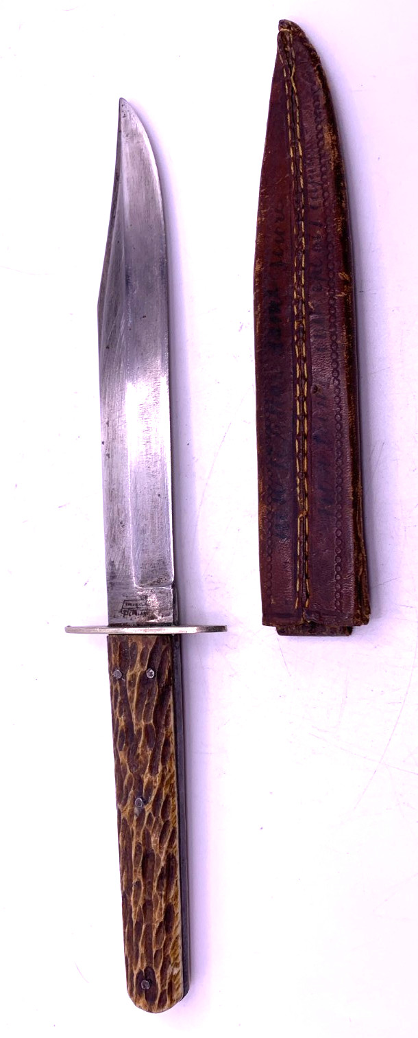 Late 1800's clip point Bowie E.M. DICKENSON SHEFFIELD "Invicta" w/ scabbard