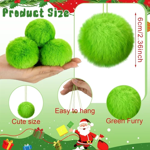 12Pcs Lime Green Furry Christmas Ball Ornaments for Xmas Tree Hanging Decoration - Foto 9 di 13