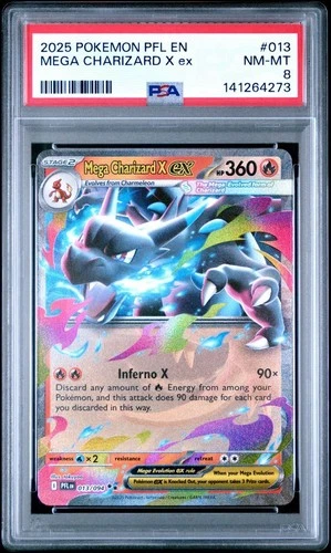 2025 Pokemon Phantasmal Flames 013 Mega Charizard X EX PSA 8 Card MINT Free Ship