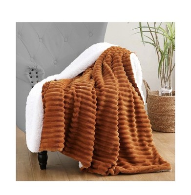Burnt Orange Sherpa Fleece Throw Blanket 220x240; for Queen Bed, Couch Sofa, NIB