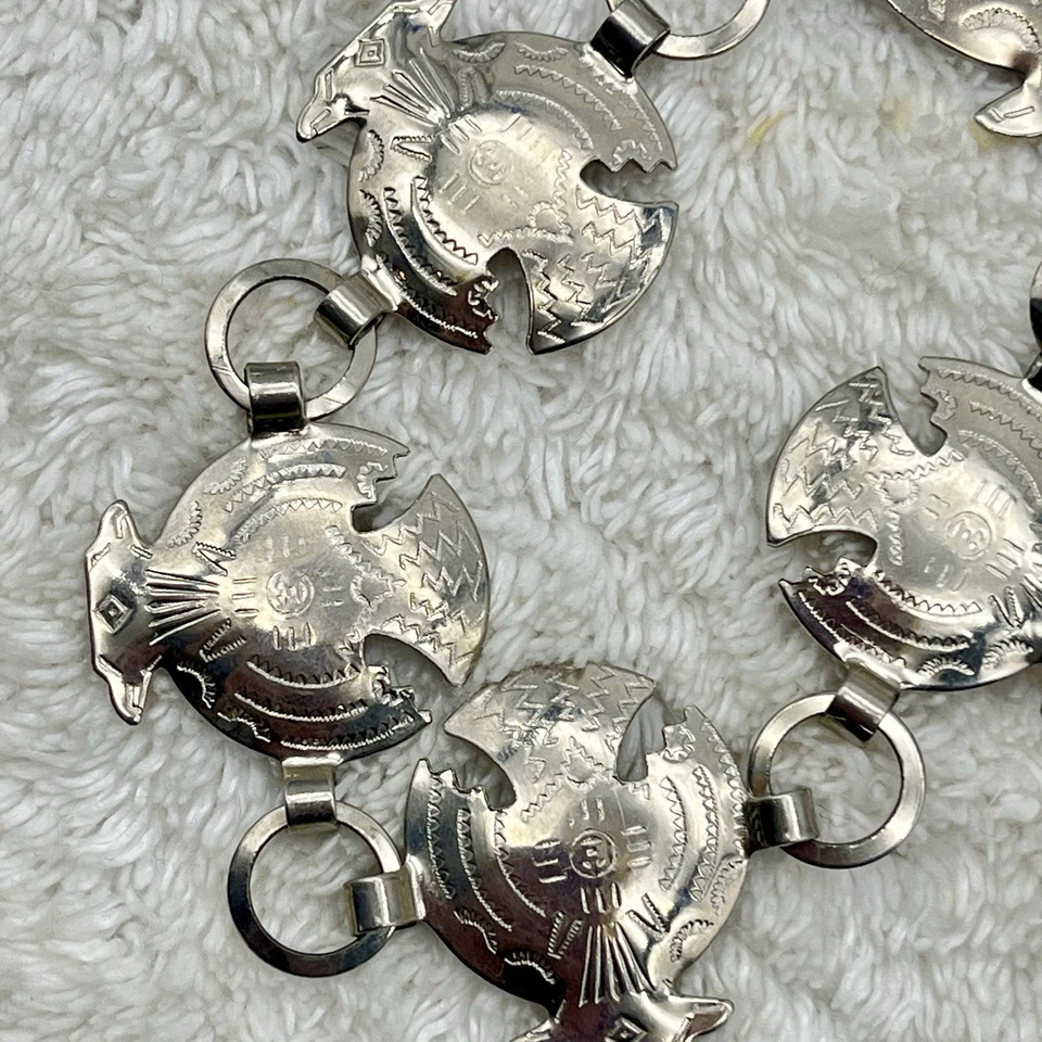 Vintage Concho Chain Belt Etched Silver Tone Southwestern Cowboy 33" - Image 3 of 4