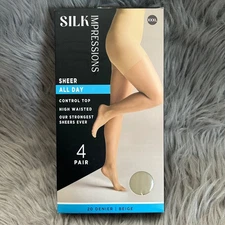Silk Impressions Sheer Control Top Tights Womens Size XXXL Beige High Waisted