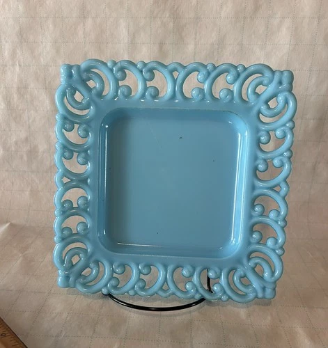 Vintage Square Blue Milk Glass Plate