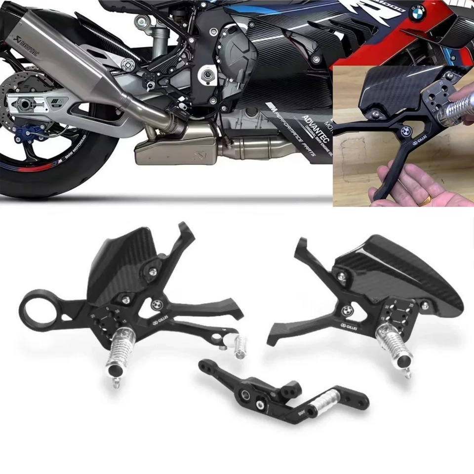 For BMW M1000RR S1000RR 2019-2025 Carbon Fiber Adjustable RearSet Foot Peg Foto 2 de 4