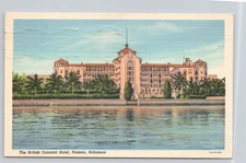 Postcard Nassau Bahamas British Colonial Hotel Ocean 1940s Linen View