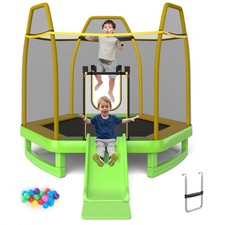 7FT Kids Recreational Trampoline w/Ladder  Slide Ocean Ball Indoor Outdoor ASTM
