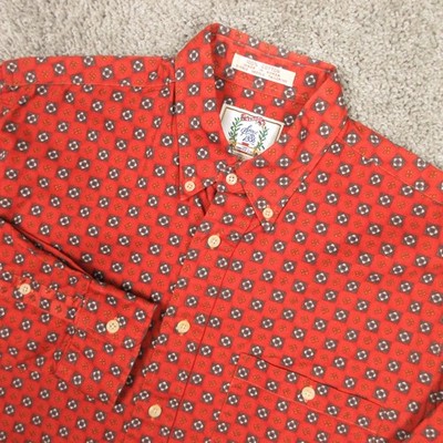 Vintage Sears Shirt Mens Medium Orange Geometric Printed Single Needle Button Up