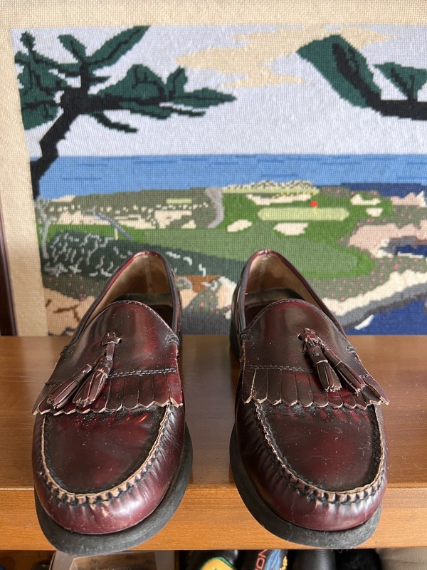 Vintage Mens LL Bean Burgundy Leather Loafers Size 11 M Made In Brazil Moccasins