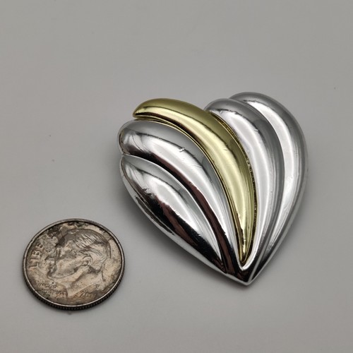 Signed Danecraft VTG Silver & Gold Tone Heart Brooch Pin - Picture 2 of 5