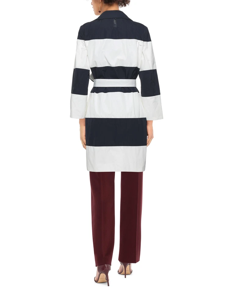 RRP €358 ADD Topcoat IT40 US4 UK8 S Blue Striped Belted Removable Collar - Image 2 of 4