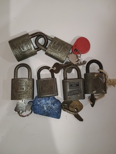 Antique Lock - Padlocks (5) Slaymaker Locks And (1) Yale Lock - (6) With Keys