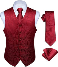Gilet Da Uomo Elegante Paisley Jacquard Gilet Da Abito Cravatta E Fazzoletto Set