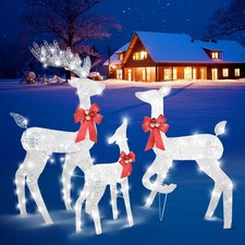 3PCS Christmas White Reindeer Family with Light Deer Set for In/Outdoor Holiday
