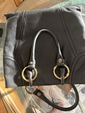 Kenneth Cole Large Black Pebbled Leather Tote Shoulder Bag Brass Hardware