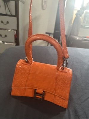 Balenciaga Orange Crocodile Hourglass Crossbody Bag. Brand New, Never Worn