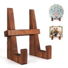 Wooden Plate Stand - 8.8inch Wood Plate Holder Stand for Display, Rustic 