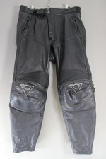 REV'IT! BLACK LEATHER BIKER TROUSERS: WAIST 36 INCH/INSIDE LEG 27.5 INCH (SHORT)