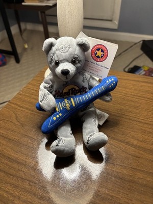 Teddy Bear Bean Bear Herrington Hard Rock Cafe Gray with Blue Guitar 2006 New