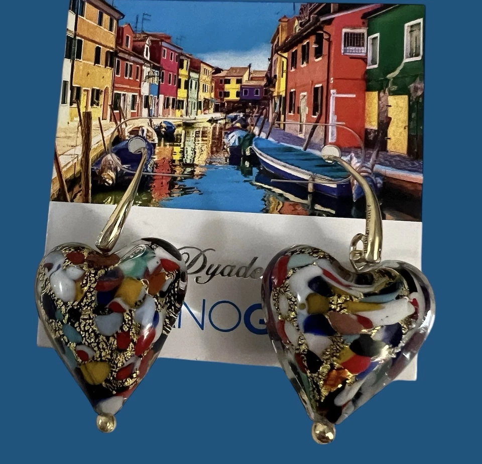 Pendientes Dyadema Italia Veneciano Cristal de Murano Chapado en Oro 18K Gota de Bronce Nuevos Foto 2 de 4