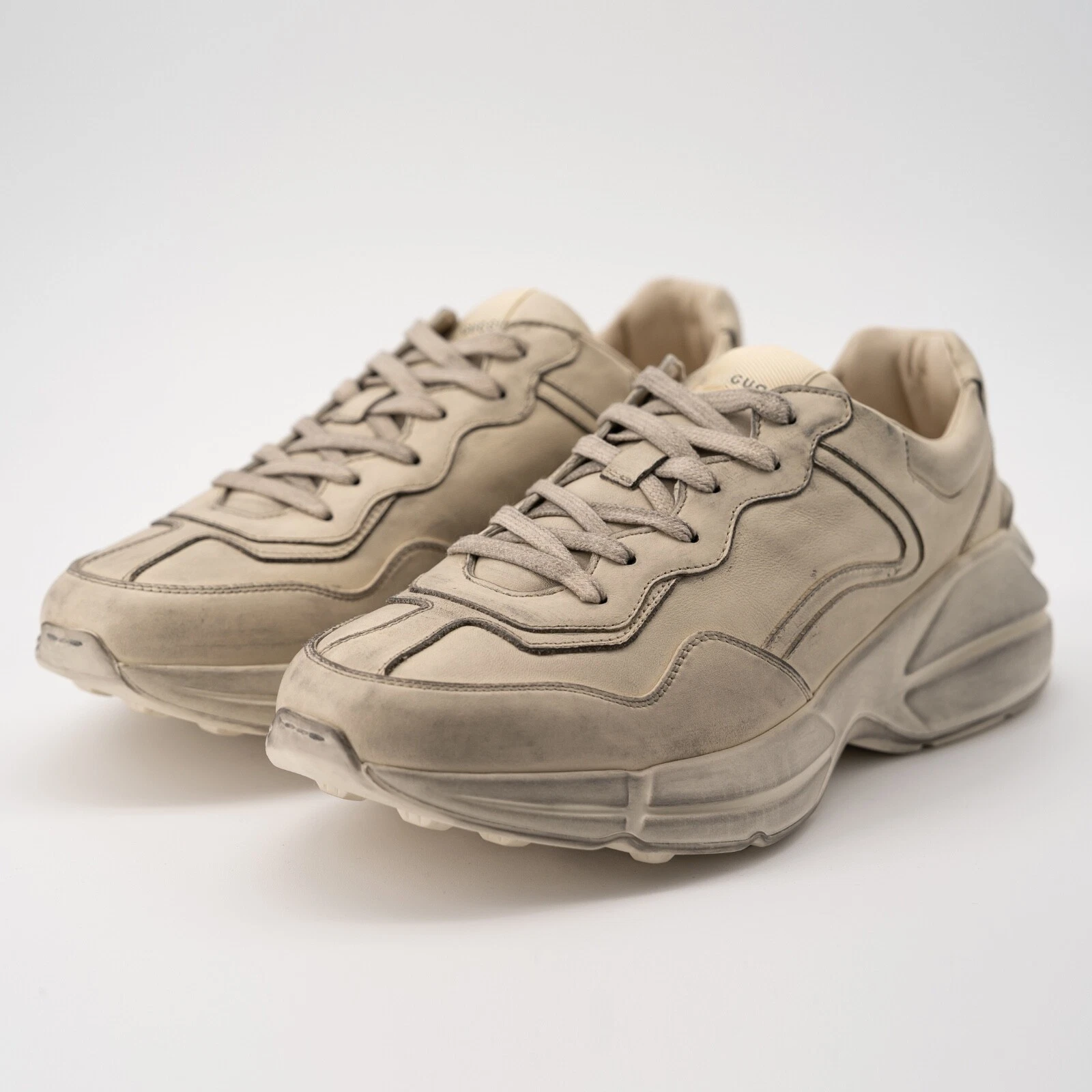 taille 9,5G   Baskets Gucci Rhyton en détresse cuir ivoire