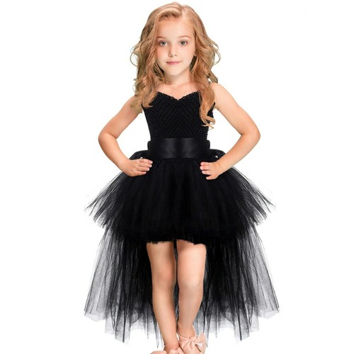 Black Girls Tutu Dress Tulle V-neck 