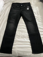 True Religion Jeans Mens Size 30x32 Geno Big T Flap Relaxed Slim Black  Denim