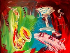 SAXOPHONE ART by Mark Kazav  Abstract Modern STRETCHED CANVAS ORIGINAL PRTH