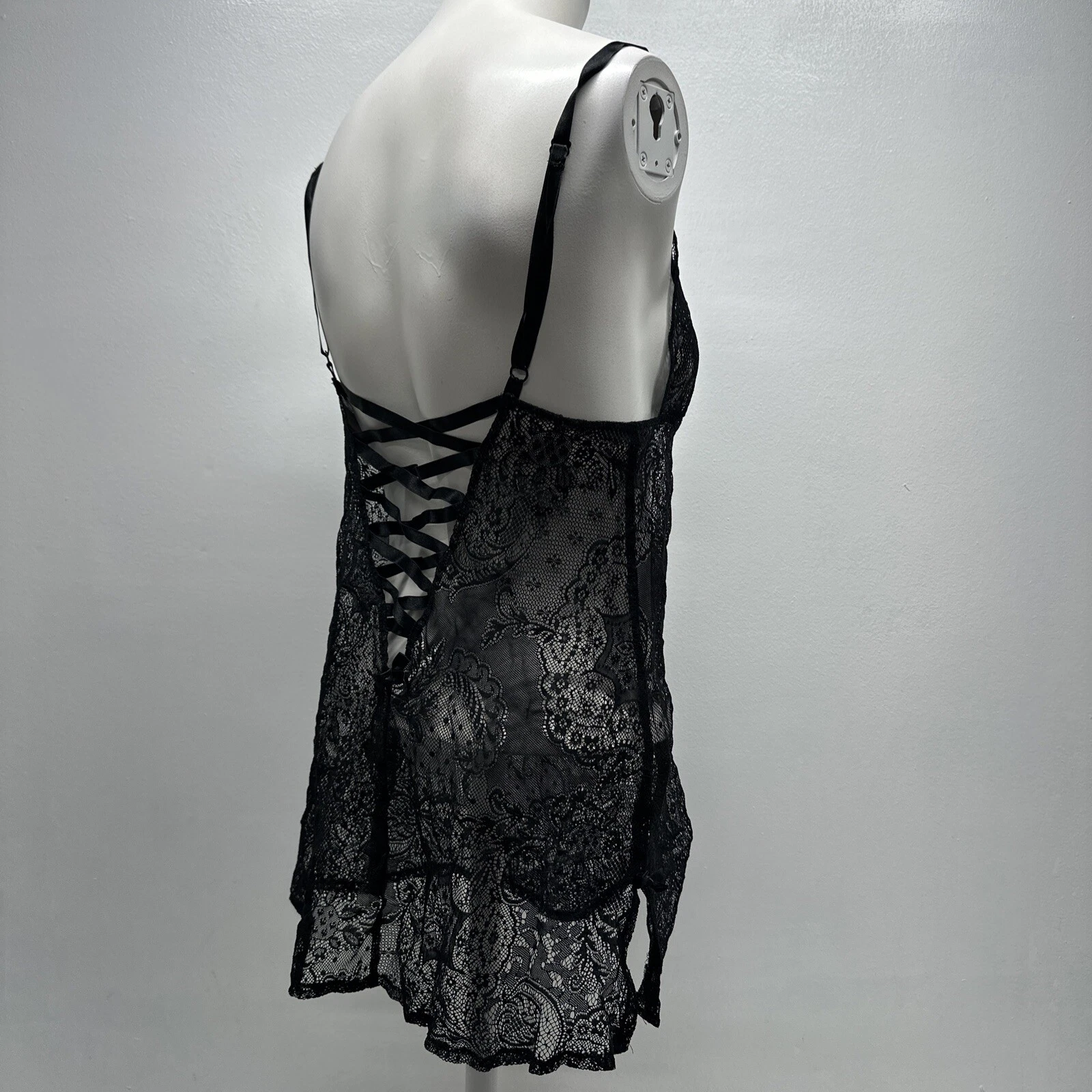 UNDERCOVER Abito Victoria’s Secret slip senza maniche See Thru pizzo floreale fiocco nero medio