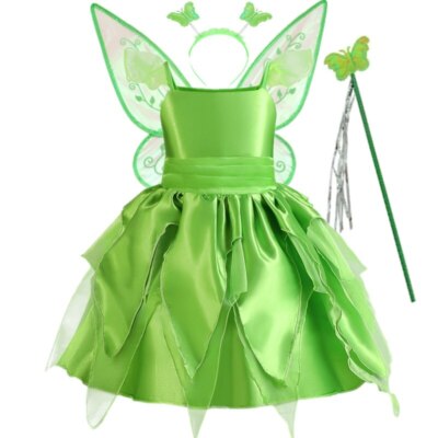 Green Dress Princess Halloween Costume Kids Leaf Tinker Bell Fancy Dresses  | eBay