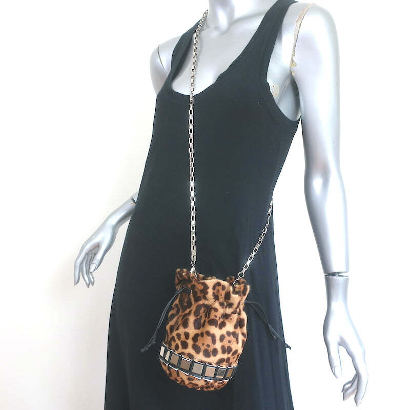 PONY Tomasini Lucile Mini Borsa a Secchio Stampa Leopardata Capelli di Vitello A Tracolla