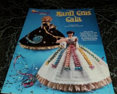 H11 THE NEEDLECRAFT SHOP 1998, CROCHET MARDI GRAS GALA DOLL DRESS PATTERNS