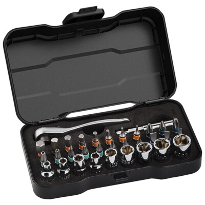 33pcs 1/4''Mini 58-Tooth Ratchet Wrench Screwdriver Bit Set with Bit Socket Set