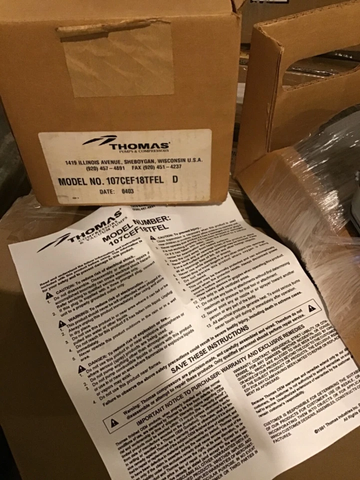 Nuevo compresor de aire/bomba de vacío Thomas 107CEF18TFEL D 115AC ~ NOS Foto 3 de 3